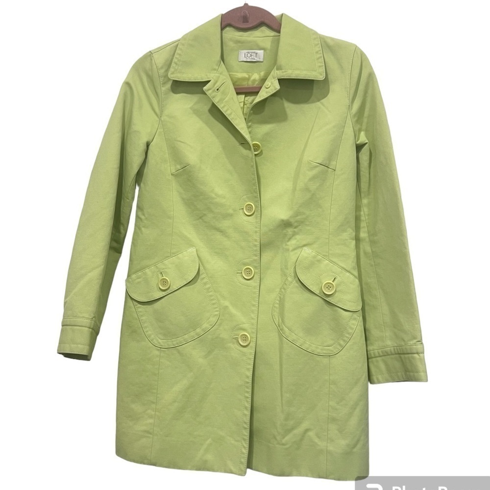 Ann Taylor loft pea coat green lime water resistant material petite - Picture 2 of 12